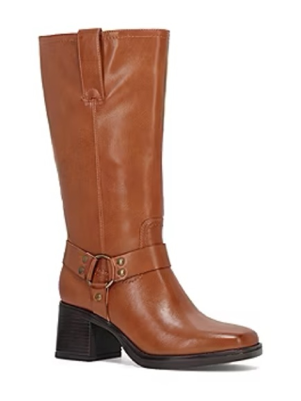 FRYE AND CO. Tan Leather Mid-Calf Harness Boots